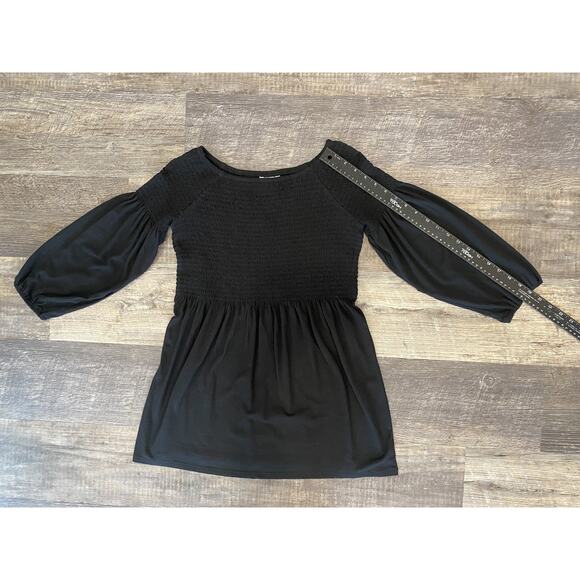 J Jill Womens XS Shirt Dress Black Smocked Raglan Peasant Sleeve Boho Tunic Top - Picture 8 of 8
